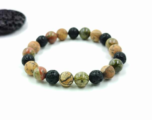 Unakit, lávakő, képjáspis karkötő