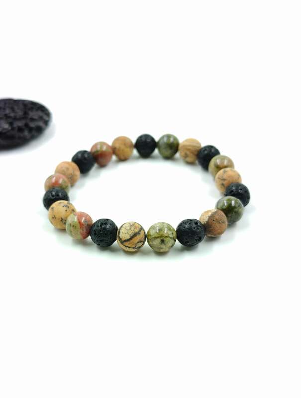 Unakit, lávakő, képjáspis karkötő