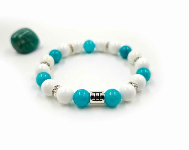 Ikrek amazonit, kagyló női karkötő