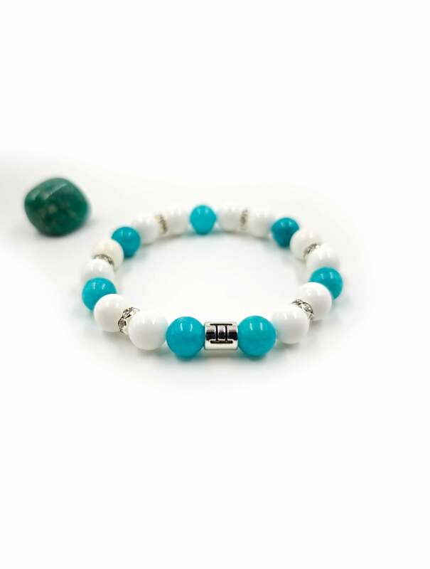 Ikrek amazonit, kagyló női karkötő