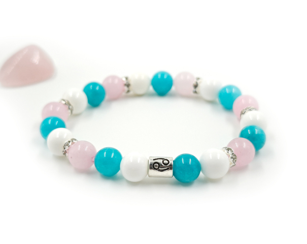 Rák amazonit, kagyló, pink jáde női karkötő