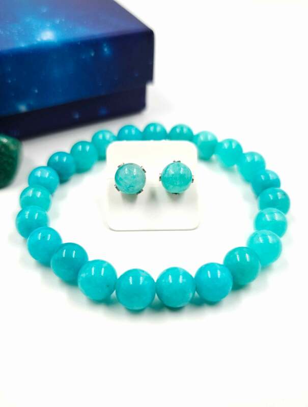 Amazonit karkötő és fülbevaló szett